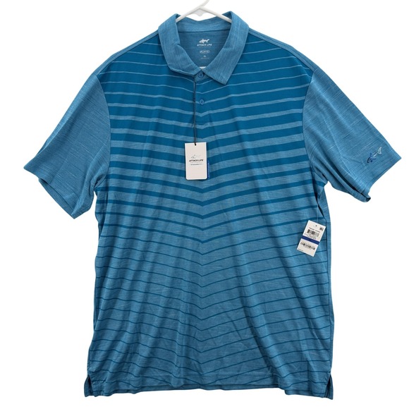 Greg Norman Collection Other - Greg Norman Attack Life Polo Shirt Mens XL Blue Striped Performance Golf NWT